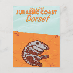 Jurassic Coast Devon cartoon travel poster Postcard