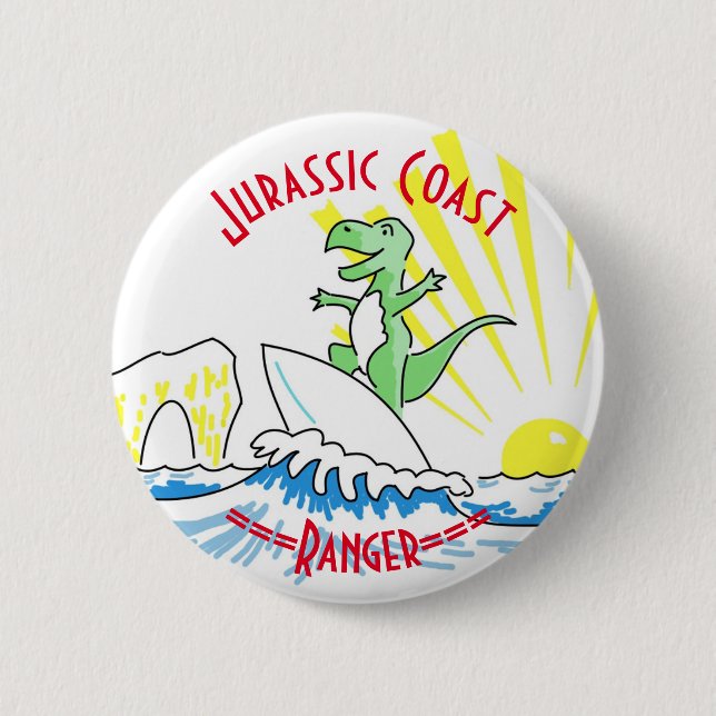 Jurassic Coast Surfing Dinosaur Ranger  2 Inch Round Button (Front)