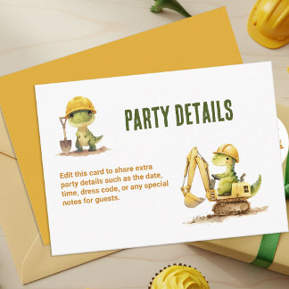 Jurassic Construction Zone Boy Birthday Party Enclosure Card