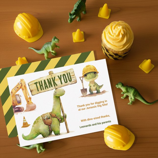 Jurassic Construction Zone Boy Birthday Party Thank You Card (Creator Uploaded)