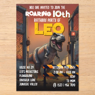 Jurassic Containment Breach T-Rex 10th Birthday Acrylic Invitations