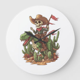 Jurassic Cowboy Skull � Funny Dino Rodeo Large Clock