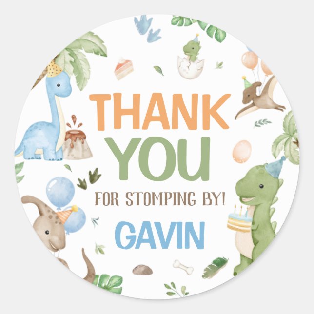 Jurassic Cute Dinosaur Birthday Party Classic Round Sticker (Front)