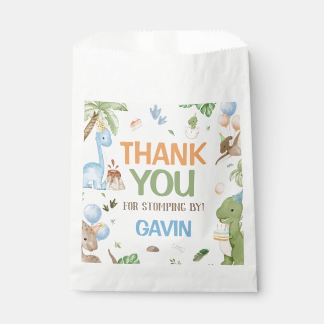Jurassic Cute Dinosaur Birthday Party Favour Bag (Front)