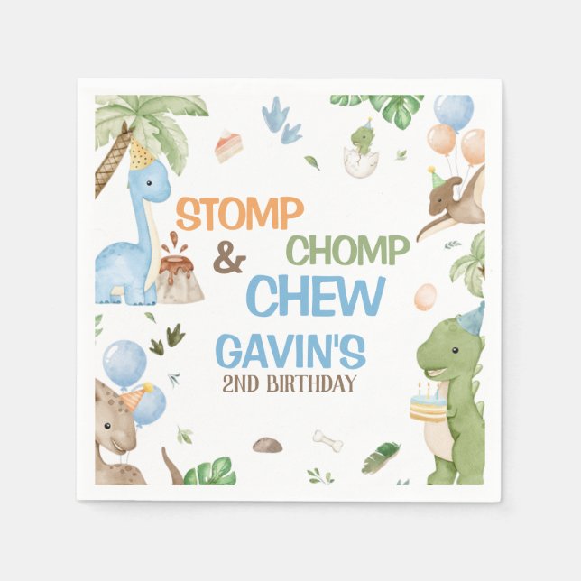 Jurassic Cute Dinosaur Birthday Party Paper Napkin (Front)