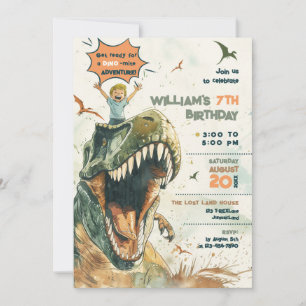 Jurassic Dino Ride 2 Blonde Hair Birthday Party Invitation