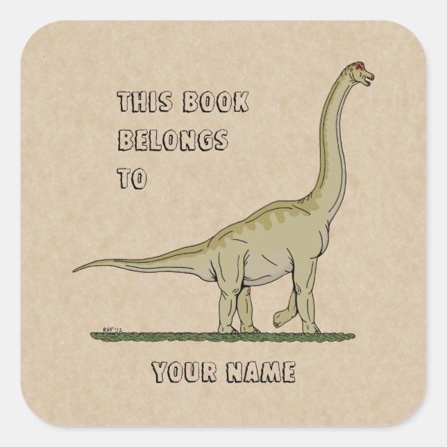 Jurassic Dinosaur Brachiosaurus Bookplate Square Sticker (Front)