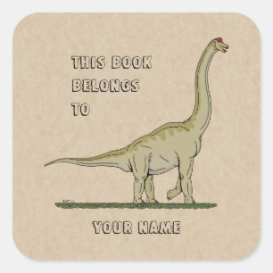 Jurassic Dinosaur Brachiosaurus Bookplate Square Sticker