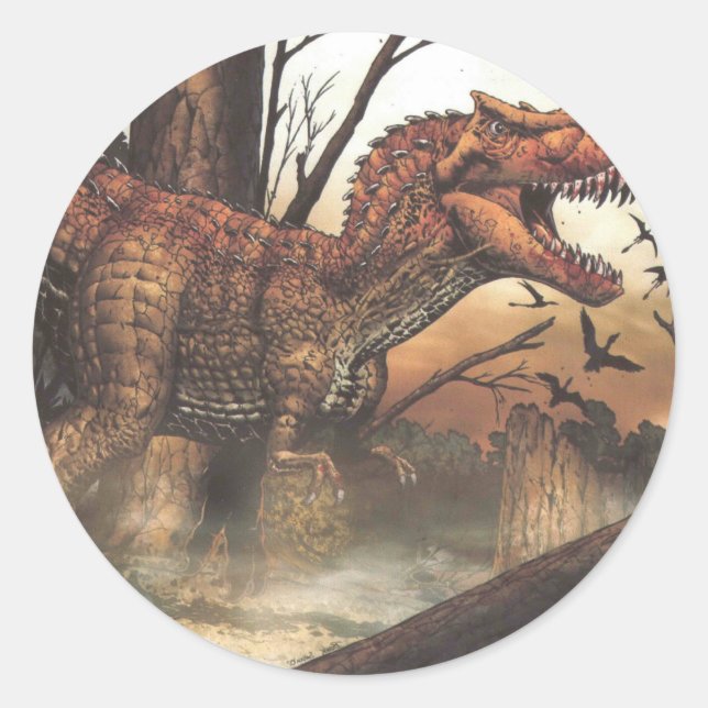 Jurassic Journey: Dinosaur in its Natural Habitat Classic Round Sticker (Front)