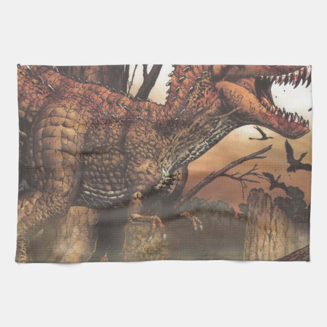 Jurassic Journey: Dinosaur in its Natural Habitat Kitchen Towel (Horizontal)