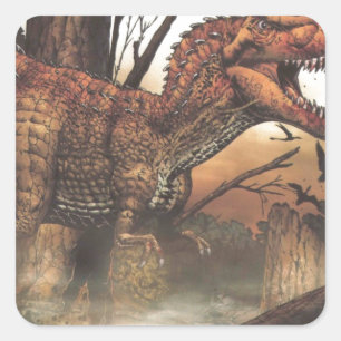 Jurassic Journey: Dinosaur in its Natural Habitat Square Sticker