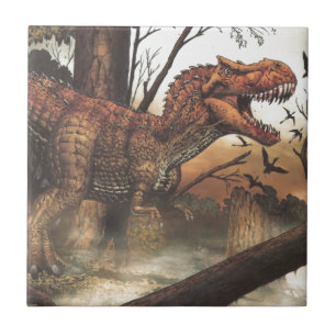 Jurassic Journey: Dinosaur in its Natural Habitat Tile