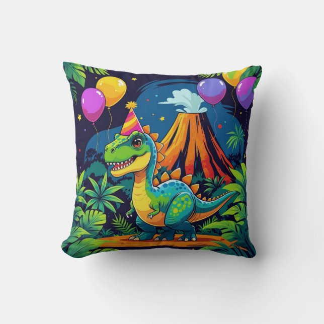 Jurassic Jungle Birthday Pillow (Front)