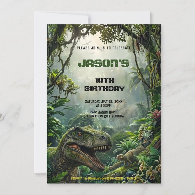 Jurassic Jungle T-Rex Prehistoric World Adventure Invitation (Front)