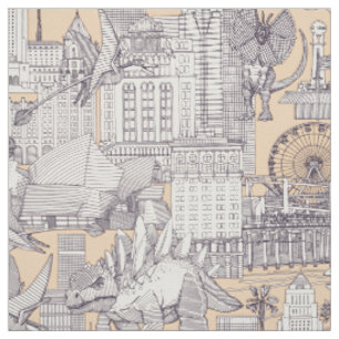 Jurassic LA toile mulberry sand Fabric