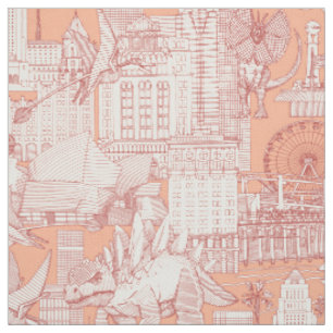 Jurassic LA toile pomegranate peach Fabric