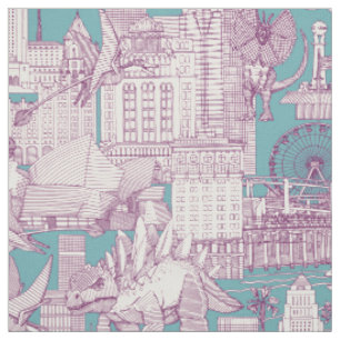 Jurassic LA toile purple turquoise Fabric