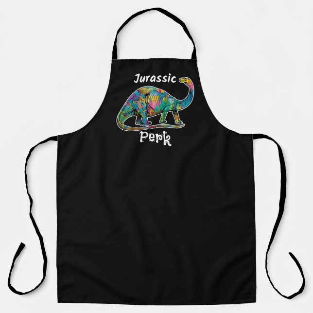 Jurassic Perk Colorful Dinosaur Black Apron (Front)