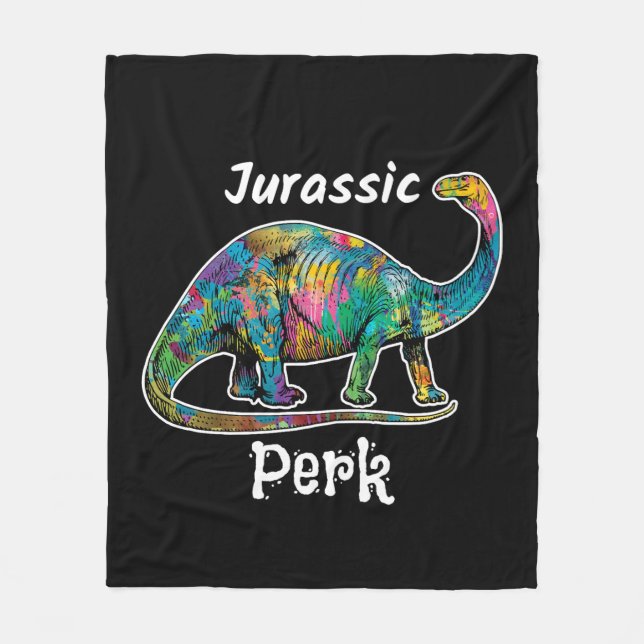 Jurassic Perk Colorful Dinosaur Black Fleece Blanket (Front)