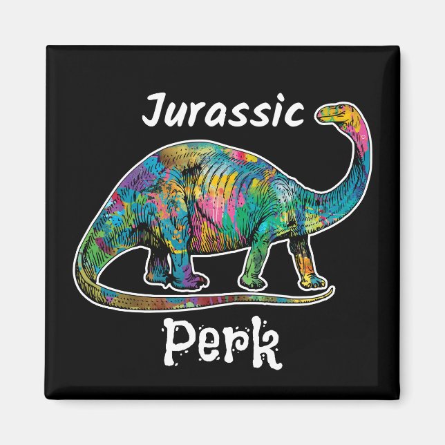 Jurassic Perk Colorful Dinosaur Black Magnet (Front)