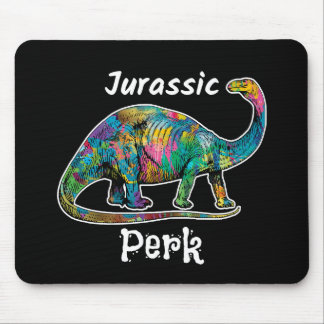 Jurassic Perk Colorful Dinosaur Black Mouse Pad