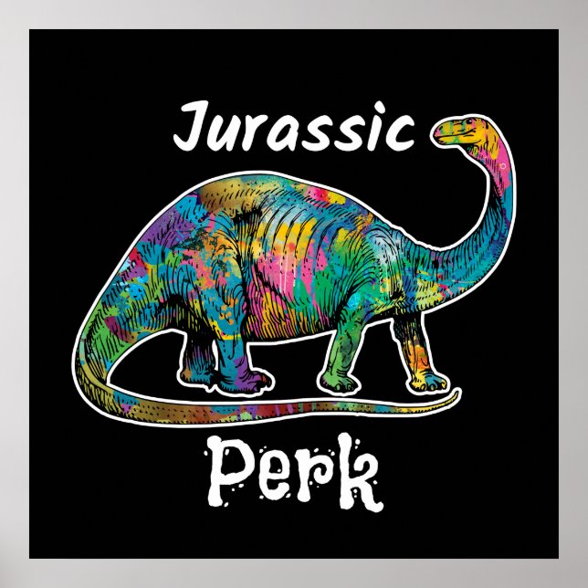 Jurassic Perk Colourful Dinosaur Black Poster (Front)