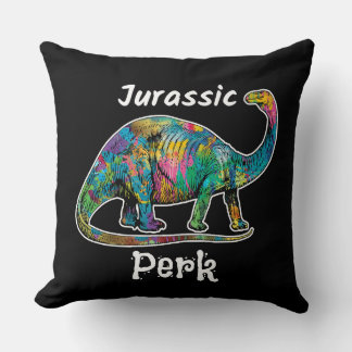 Jurassic Perk Colourful Dinosaur Black Throw Pillow