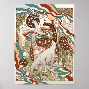 Jurassic Portal   Retro Rainbow Palette   Dinosaur Poster