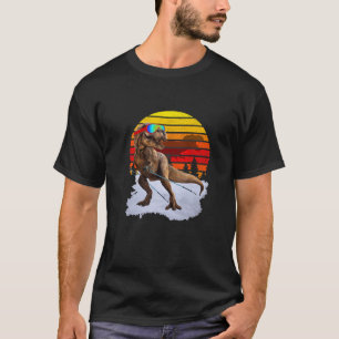 Jurassic T Rex Skiing Retro Vintage World Funny Di T-Shirt