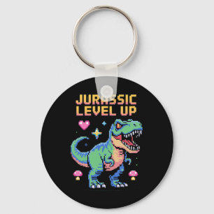 Juric Level Up Pixel Dinosaur Retro Gamer 1  Keychain