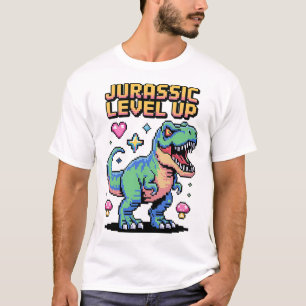 Juric Level Up Pixel Dinosaur Retro Gamer 1  T-Shirt