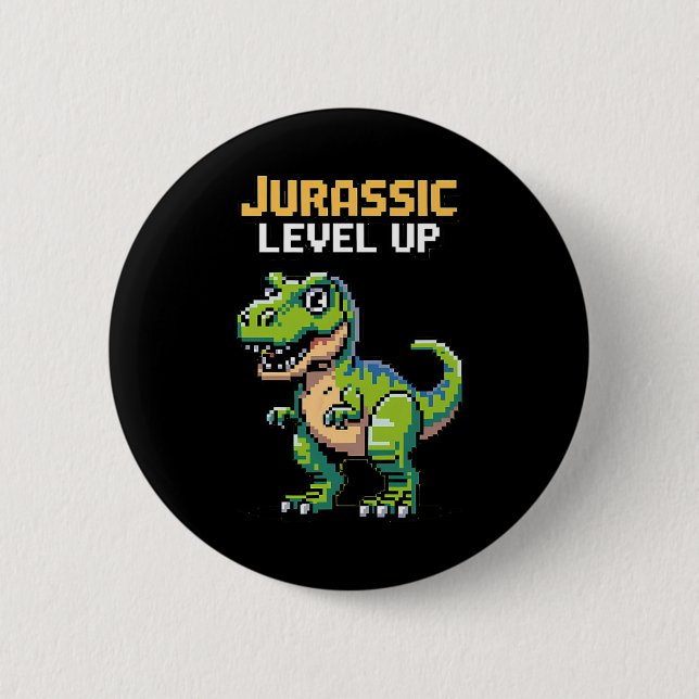 Juric Level Up Pixel Dinosaur Retro Gamer  2 Inch Round Button (Front)
