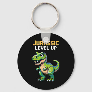 Juric Level Up Pixel Dinosaur Retro Gamer  Keychain