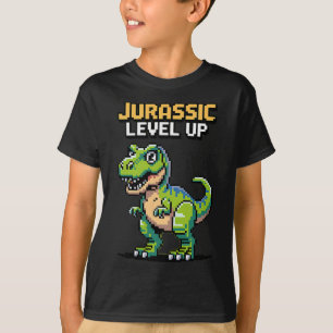 Juric Level Up Pixel Dinosaur Retro Gamer  T-Shirt