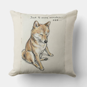 "Just 5 More Minutes" Sleepy Shiba Inu Nap Art Throw Pillow