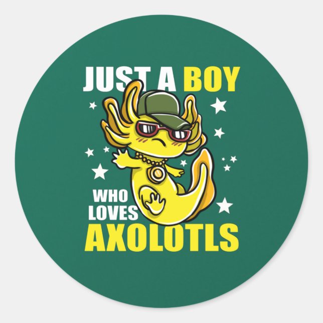 Just a boy who loves axolotls Cute Funny Kawaii Cl Classic Round Sticker (Front)