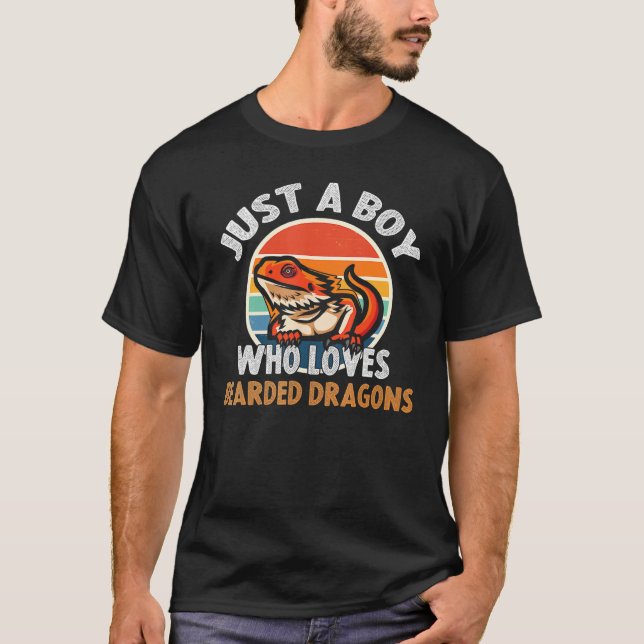 Just A Boy Who Loves Bearded Dragon  Lizard Reptil T-Shirt (Front)