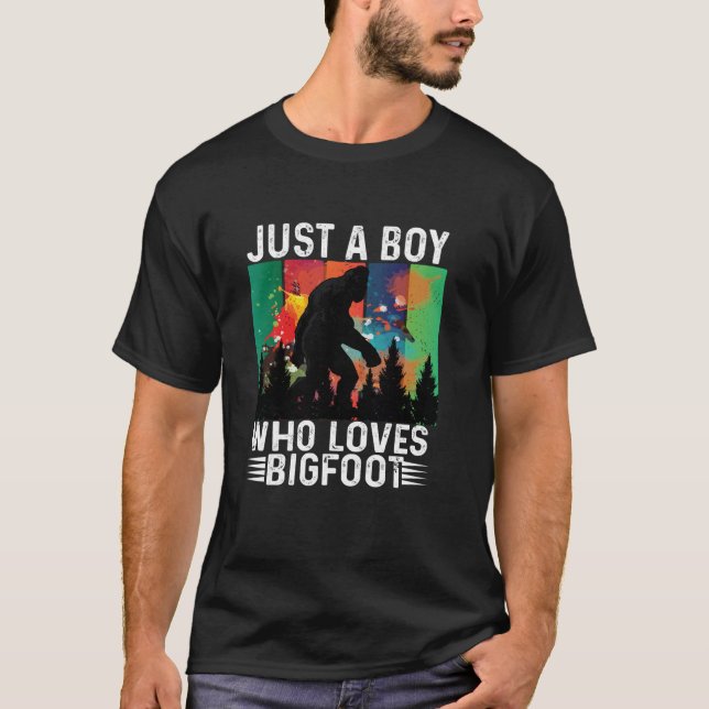 Just A Boy Who Loves Bigfoot Boys Sasquatch Long S T-Shirt (Front)
