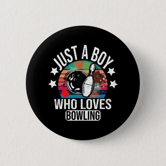 Just A Boy Who Loves Bowling Boys Bowler  2 Inch Round Button (Front)