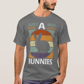 Just A Boy Who Loves Bunnies Retro Farmer Funny Bu T-Shirt