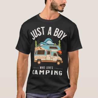 Just A Boy Who Loves Camping - Colorful Camper Van T-Shirt