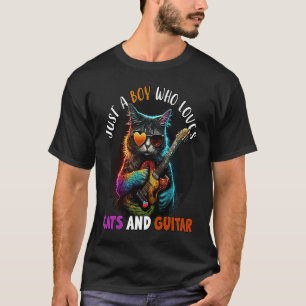Just A Boy Who Loves Cats And Guitar Cute Cat Play T-Shirt