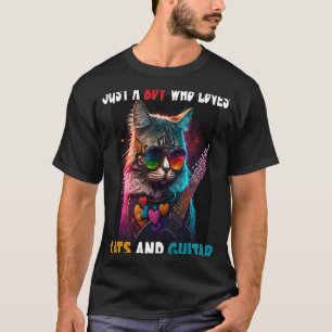 Just A Boy Who Loves Cats And Guitar Cute Cat Play T-Shirt