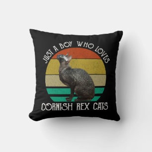 Just A Boy Who Loves Cornish Rex Cats Throw Pillow