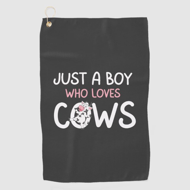 Just a Boy Who Loves Cows Cute Cow Farm Golf Towel (Front)