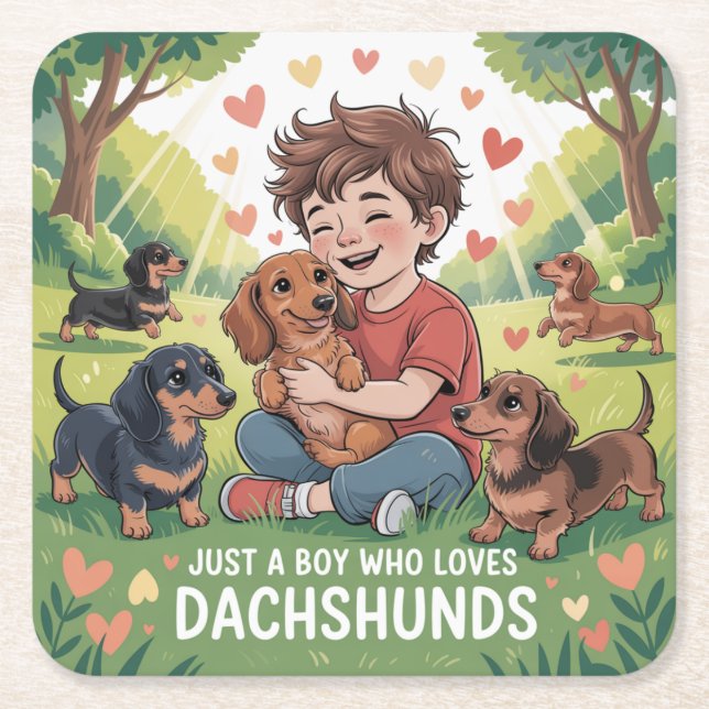 Just A Boy Who Loves Dachshunds Square Paper Coaster (Front)