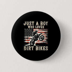 Just A Boy Who Loves Dirt Bikes American Flag Moto 2 Inch Round Button