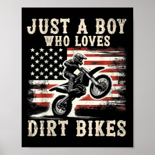Just A Boy Who Loves Dirt Bikes American Flag Moto Poster