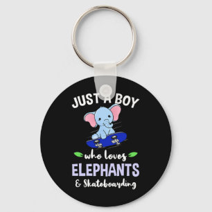 Just A Boy Who Loves Elephants And Skateboarding Keychain