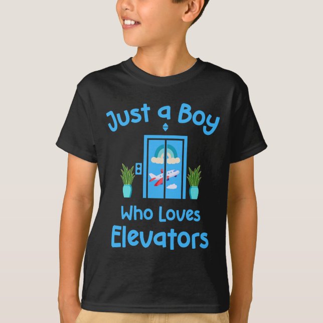 Just A Boy Who Loves Elevators Cute Distracted By T-Shirt (Front)